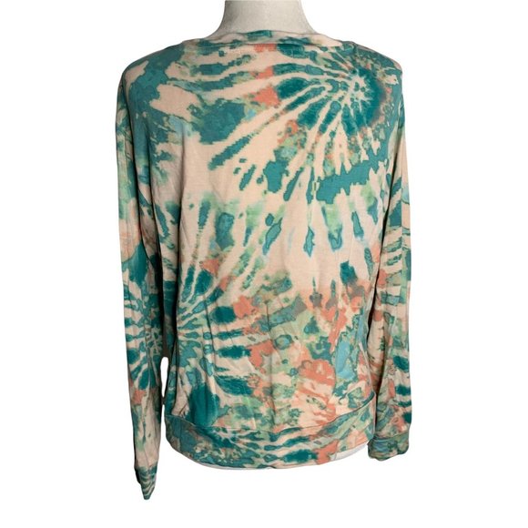 Adyson Parker Tie Dye Athletic Top M Pink Green Kangaroo Pocket Zip Thumb Holes - Picture 4 of 6